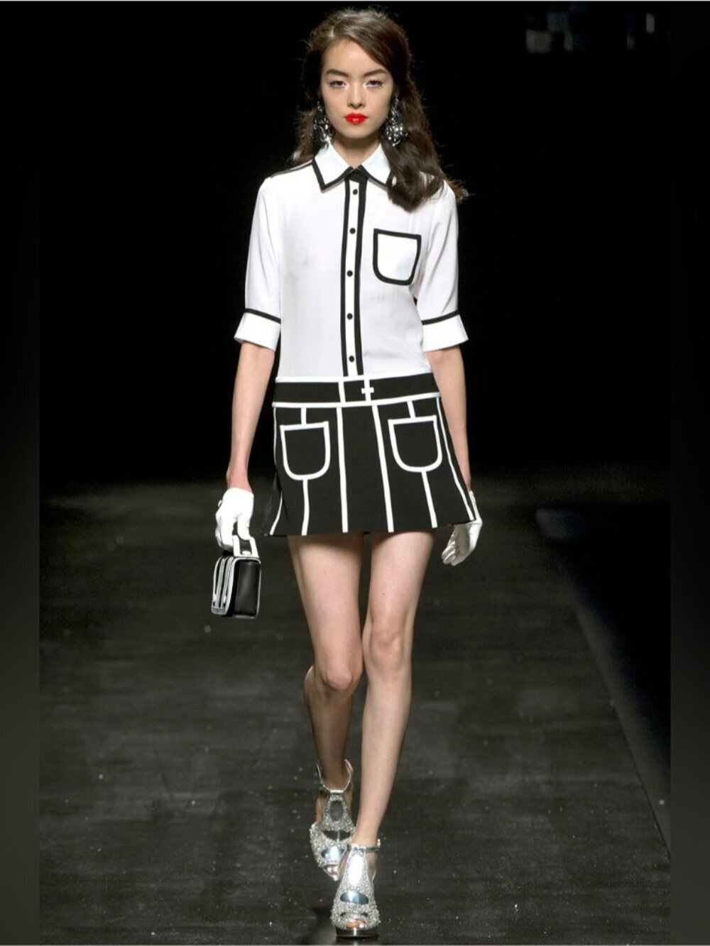 MOSCHINO SPRING 2013 RUNWAY COLLECTION WHITE BLACK COLORBLOCK 6 S SILK DRESS NEW